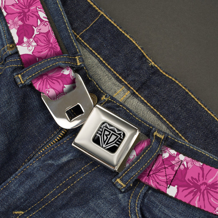 BD Wings Logo CLOSE-UP Full Color Black Silver Seatbelt Belt - Hibiscus Collage White/Pinks Webbing Seatbelt Belts Buckle-Down   