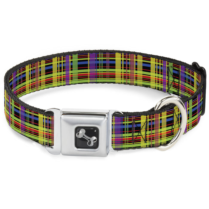 Dog Bone Seatbelt Buckle Collar - Plaid Black/Multi Neon Seatbelt Buckle Collars Buckle-Down   