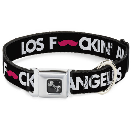Dog Bone Seatbelt Buckle Collar - LOS F*CKIN' ANGELES Mustache Black/White/Pink Seatbelt Buckle Collars Buckle-Down   
