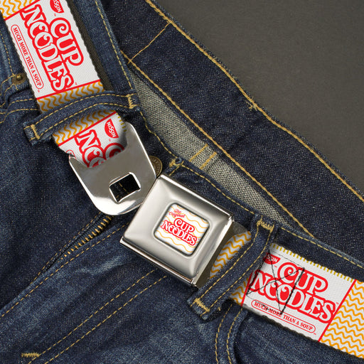 THE ORIGINAL CUP NOODLES Logo/Noodle Wave Full Color White/Orange/Red Seatbelt Belt - Cup Noodles Cups Stacked Collage White/Gold/Red Webbing Seatbelt Belts Nissin Foods   