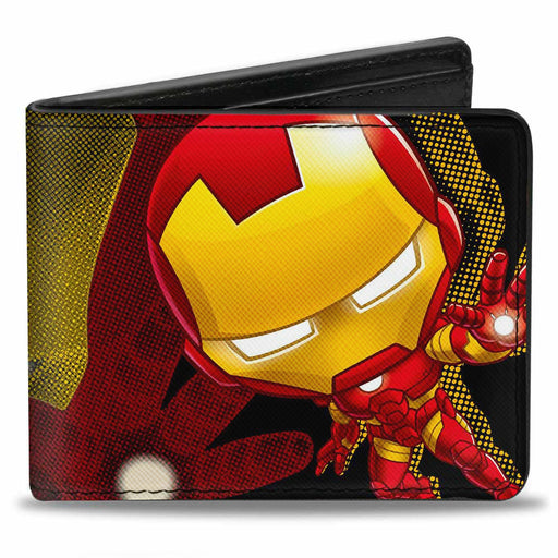 MARVEL AVENGERS Bi-Fold Wallet - Chibi Iron Man Repulsor Pose Halftone Black Red Yellow Bi-Fold Wallets Marvel Comics   