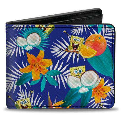Bi-Fold Wallet - SpongeBob Poses Tropical Orange and Coconut Collage Blues Bi-Fold Wallets Nickelodeon   