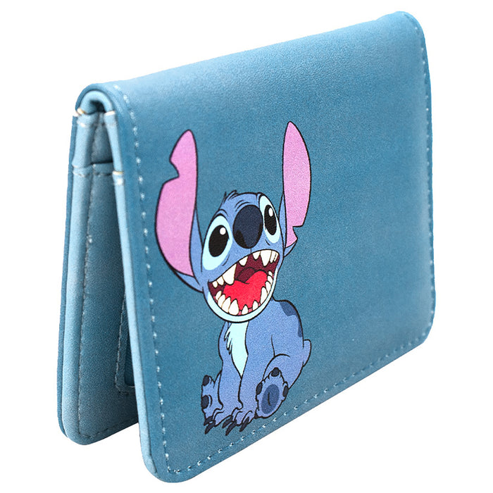 Wallet ID Fold Over - Lilo & Stitch Stitch Smiling Pose Light Blue Mini ID Wallets Disney   