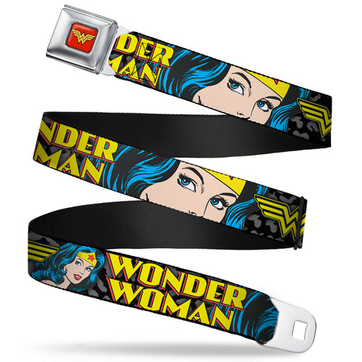 Wonder Woman Logo Full Color Red Seatbelt Belt - WONDER WOMAN w/Face CLOSE-UP Leopard Black/Gray Webbing Seatbelt Belts DC Comics   