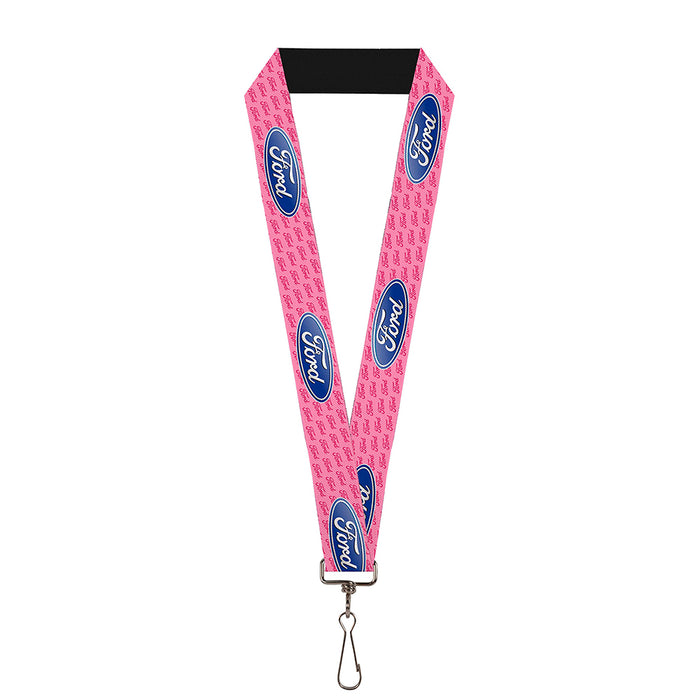 Lanyard - 1.0" - Ford Oval w Text PINK REPEAT Lanyards Ford   