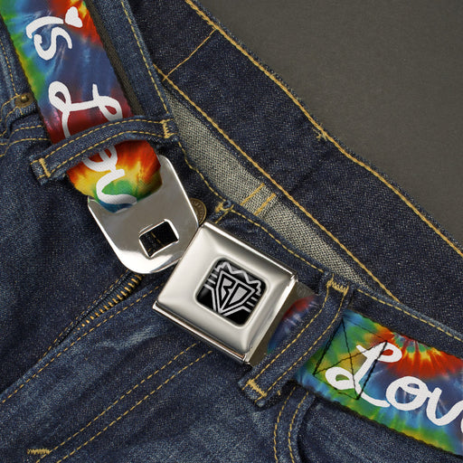 BD Wings Logo CLOSE-UP Full Color Black Silver Seatbelt Belt - LOVE IS LOVE BD Tie Dye/White Webbing Seatbelt Belts Buckle-Down   