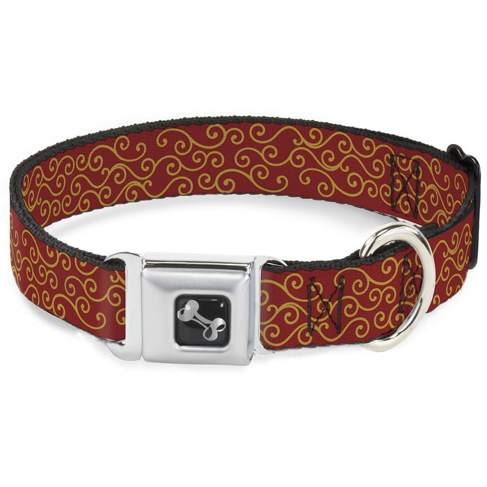 Dog Bone Seatbelt Buckle Collar - Holiday Trim Swirls Red/Gold Seatbelt Buckle Collars Buckle-Down   