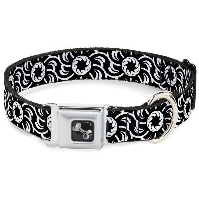 Dog Bone Seatbelt Buckle Collar - Floral Pinwheel Black/White Seatbelt Buckle Collars Buckle-Down   