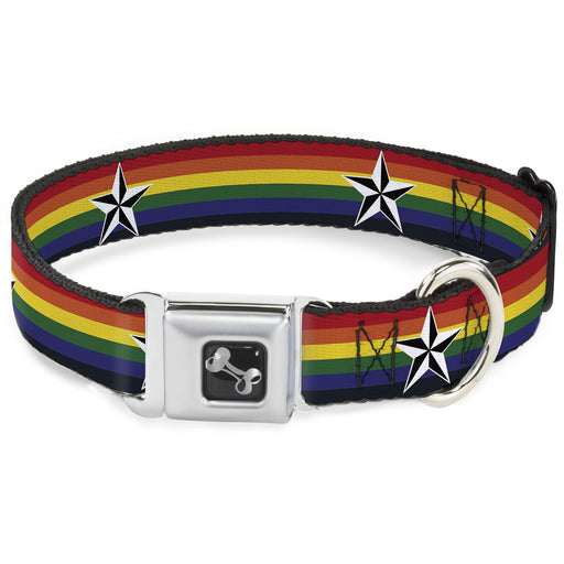 Dog Bone Seatbelt Buckle Collar - Nautical Star Rainbow/White/Black Seatbelt Buckle Collars Buckle-Down   