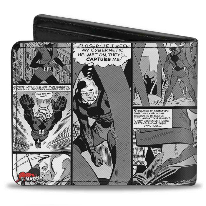 MARVEL COMICS Bi-Fold Wallet - ANT-MAN Shrinking Pose Comic Scene Blacks Grays Black White Red Bi-Fold Wallets Marvel Comics   