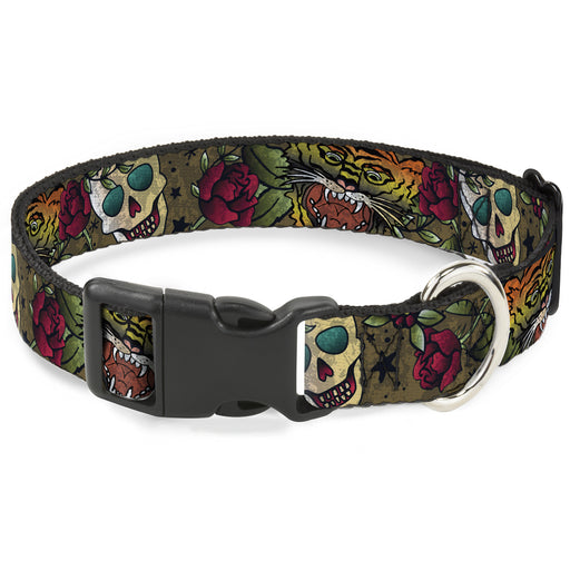 Plastic Clip Collar - Death Before Dishonor CLOSE-UP Olive Plastic Clip Collars Buckle-Down   