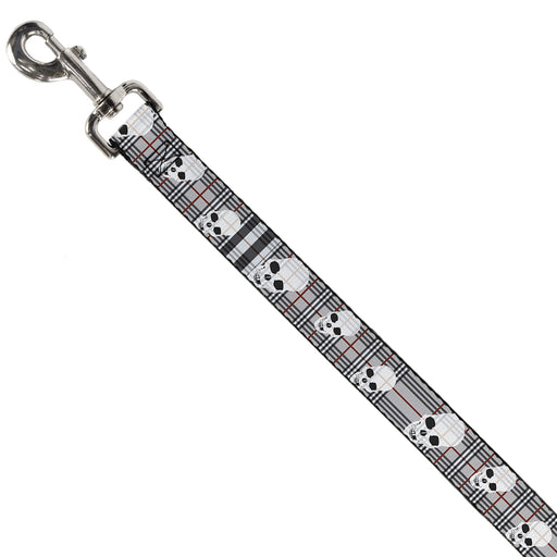 Dog Leash - Tilted Skulls Plaid Gray Dog Leashes Buckle-Down   