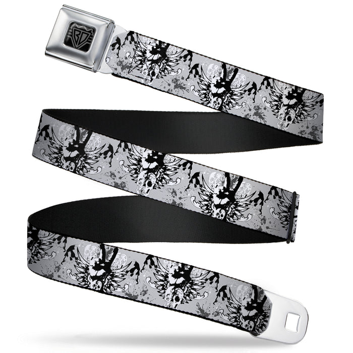 BD Wings Logo CLOSE-UP Full Color Black Silver Seatbelt Belt - Peace w/Wings Gray Webbing Seatbelt Belts Buckle-Down   