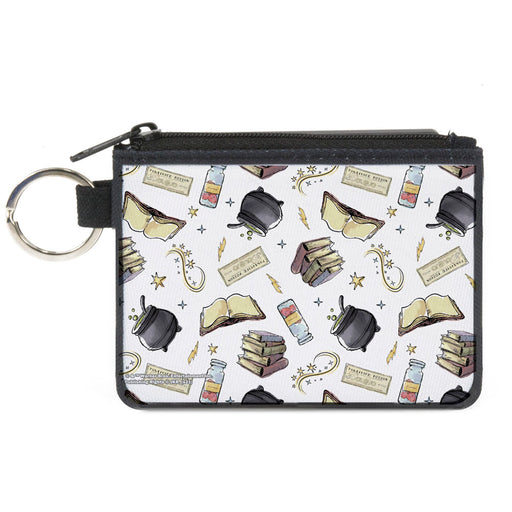 Canvas Zipper Wallet - MINI X-SMALL - Harry Potter Magical Elements Collage White Canvas Zipper Wallets The Wizarding World of Harry Potter   