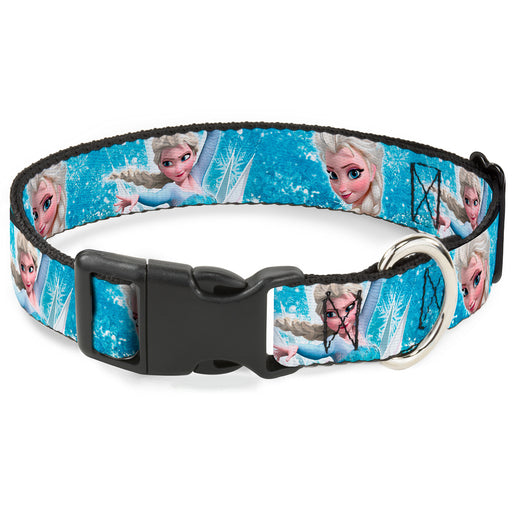 Plastic Clip Collar - Frozen Elsa Face/Action Pose/Snowflakes Blues/White Plastic Clip Collars Disney   