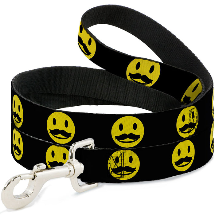 Dog Leash - Mustache Happy Face2 Black/Yellow/Black Dog Leashes Buckle-Down   