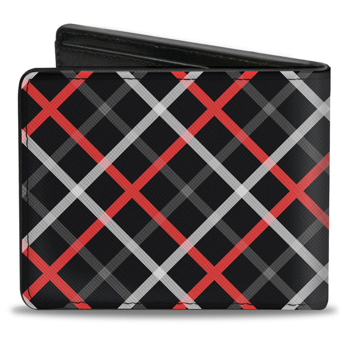 Bi-Fold Wallet - Criss Cross Plaid Black Gray Red Bi-Fold Wallets Buckle-Down   