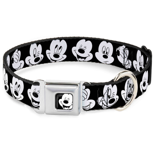 Mickey Mouse Face3 CLOSE-UP Full Color Black/White Seatbelt Buckle Collar - Mickey Mouse Expressions CLOSE-UP Black/White Seatbelt Buckle Collars Disney   