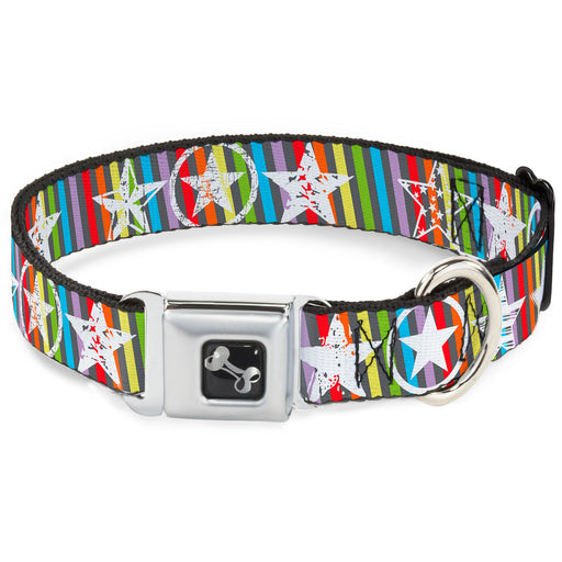 Dog Bone Seatbelt Buckle Collar - Stars w/Lines Gray/Multi Color/White Seatbelt Buckle Collars Buckle-Down   