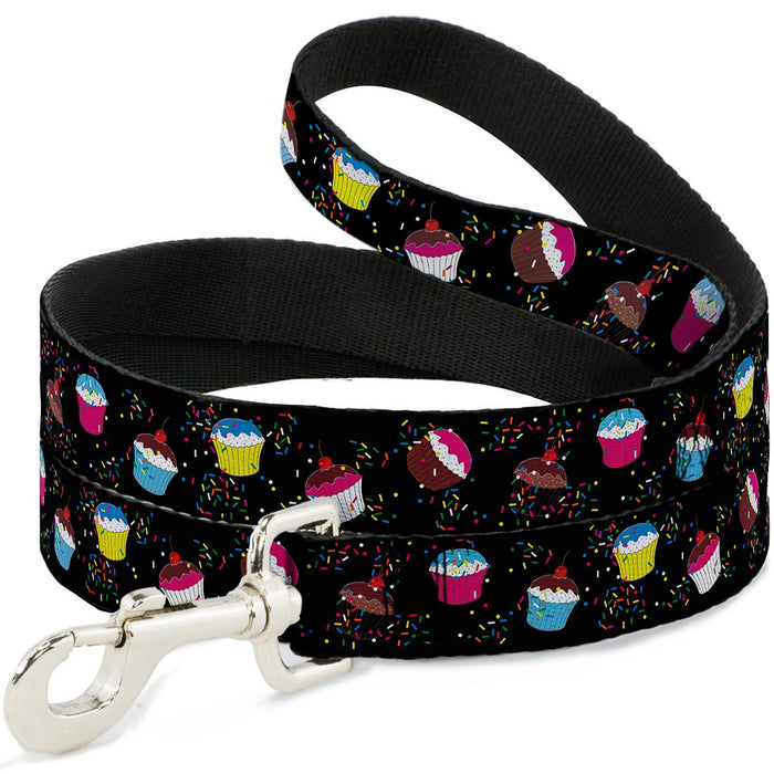 Dog Leash - Cupcake Sprinkles Black/Multi Color Dog Leashes Buckle-Down   