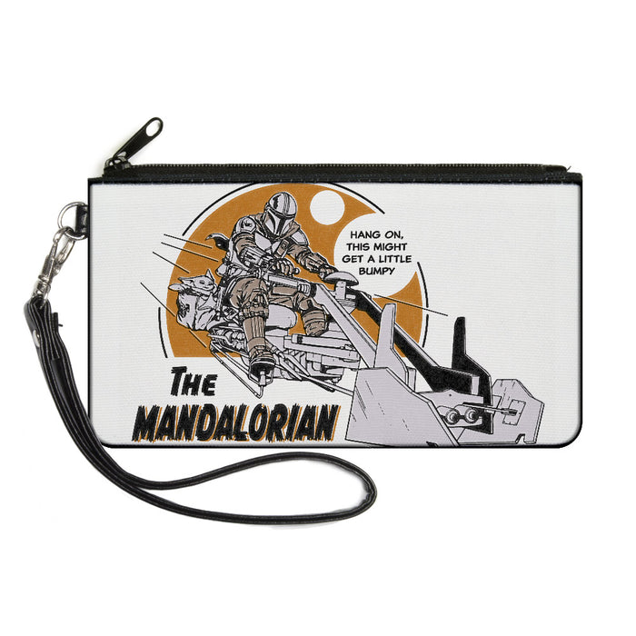 Canvas Zipper Wallet - SMALL - Star Wars THE MANDALORIAN Riding Speeder Bike with The Child HANG ON Quote White Grays Browns Canvas Zipper Wallets Star Wars   