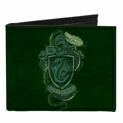Canvas Bi-Fold Wallet - SLYTHERIN Serpent Crest + AMBITION PRIDE CUNNING Banner Greens Golds Canvas Bi-Fold Wallets The Wizarding World of Harry Potter Default Title  