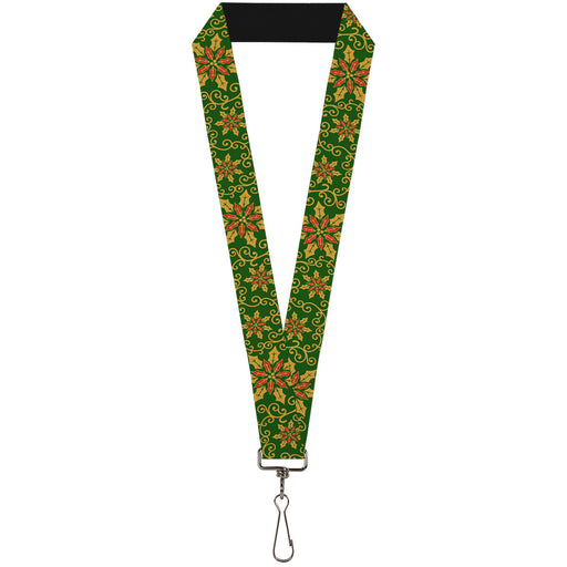 Lanyard - 1.0" - Holiday Holly Green Gold Red Lanyards Buckle-Down   