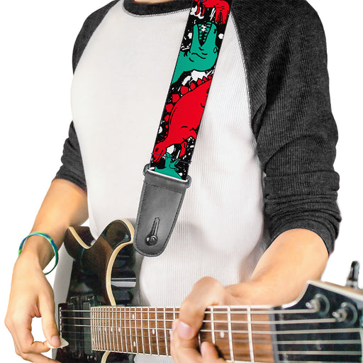 Guitar Strap - Dinosaurs Paint Splatter Black White Multi Color Guitar Straps Buckle-Down   