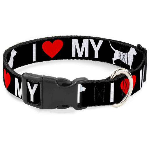 Plastic Clip Collar - I "HEART" MY "WIENER" Dog Silhouette Black/White/Red Plastic Clip Collars Buckle-Down   