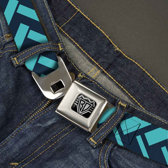 BD Wings Logo CLOSE-UP Full Color Black Silver Seatbelt Belt - Jagged Chevron Navy/Turquoise Webbing Seatbelt Belts Buckle-Down   