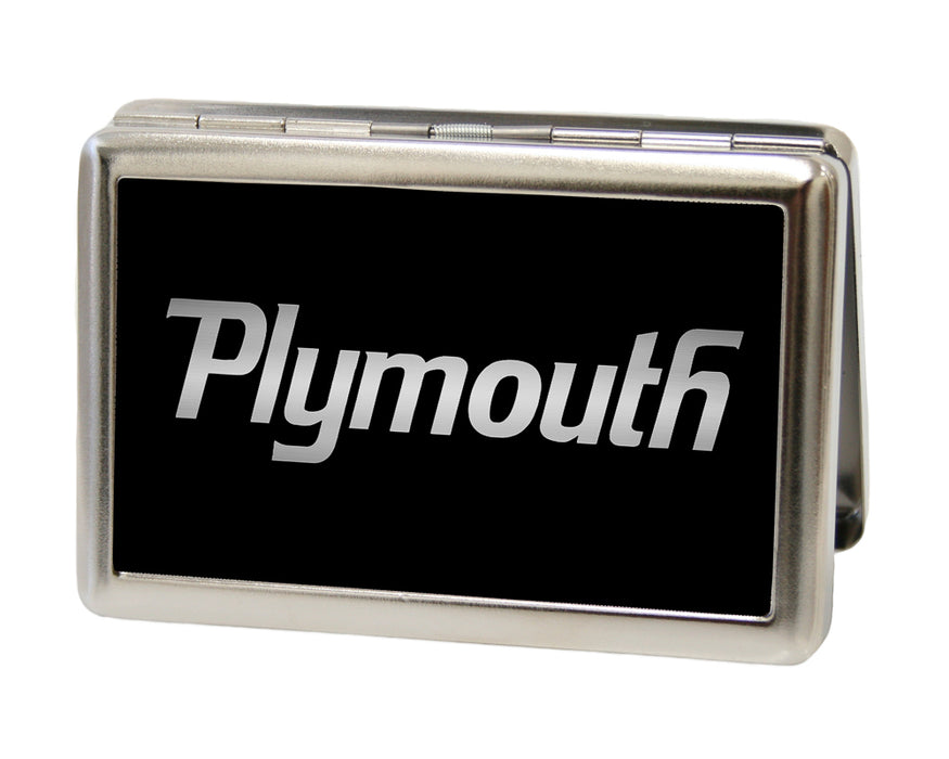 Business Card Holder - LARGE - PLYMOUTH Text Logo FCG Black Silver Fade Metal ID Cases Dodge   