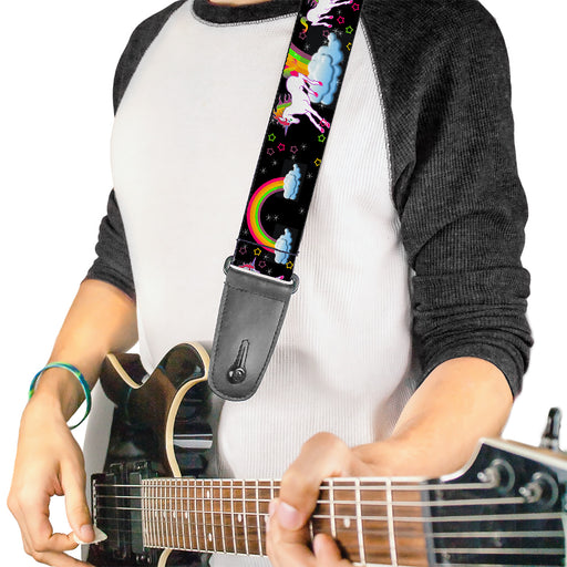 Guitar Strap - Unicorns Rainbows Stars Black Guitar Straps Buckle-Down   