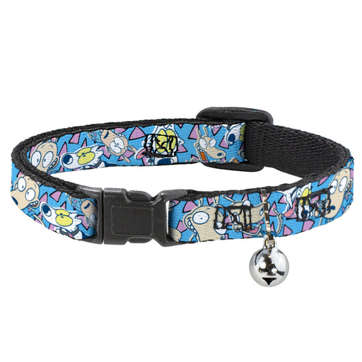Cat Collar Breakaway with Bell - Rocko & Spunky Scattered Expressions Triangles Blue Lavender Breakaway Cat Collars Nickelodeon   