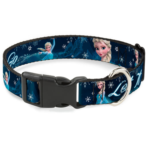 Plastic Clip Collar - Elsa the Snow Queen Poses/Snowflakes LET IT GO Blues/White Plastic Clip Collars Disney   