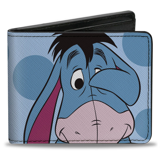 Bi-Fold Wallet - Winnie the Pooh Eeyore Character Close-Up Pose + Text Dot Blues Bi-Fold Wallets Disney   