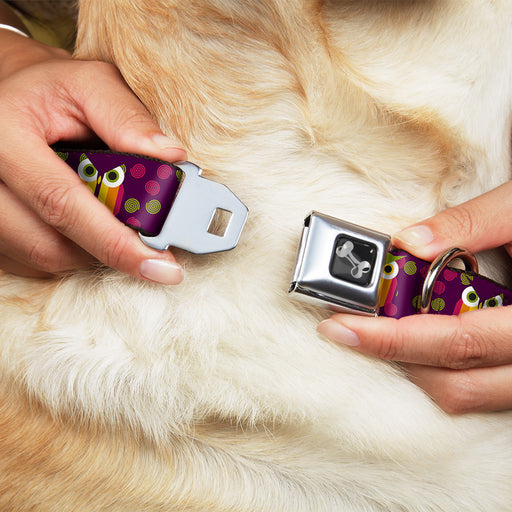 Dog Bone Seatbelt Buckle Collar - Owls Striped w/Swirls Purple Seatbelt Buckle Collars Buckle-Down   