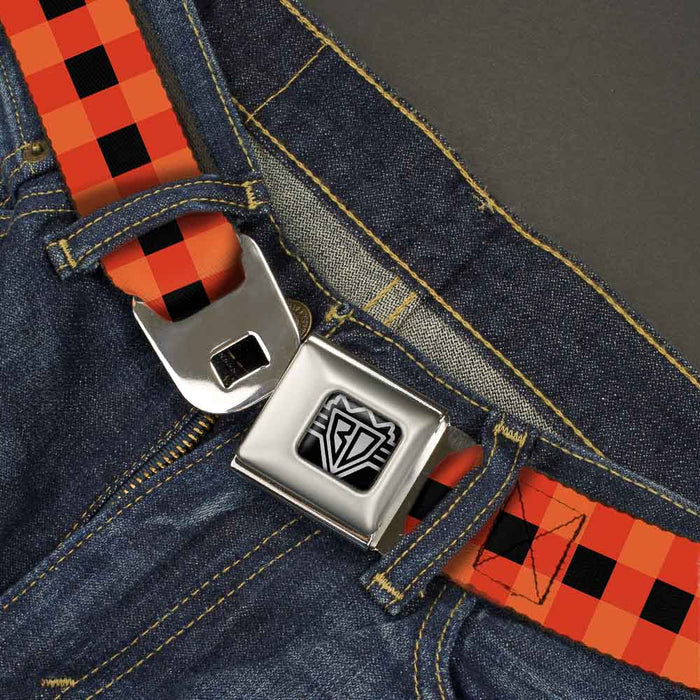 BD Wings Logo CLOSE-UP Full Color Black Silver Seatbelt Belt - Buffalo Plaid Black/Orange Webbing Seatbelt Belts Buckle-Down   