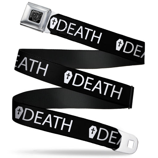 BD Wings Logo CLOSE-UP Full Color Black Silver Seatbelt Belt - DEATH/Coffin Black/White Webbing Seatbelt Belts Buckle-Down   
