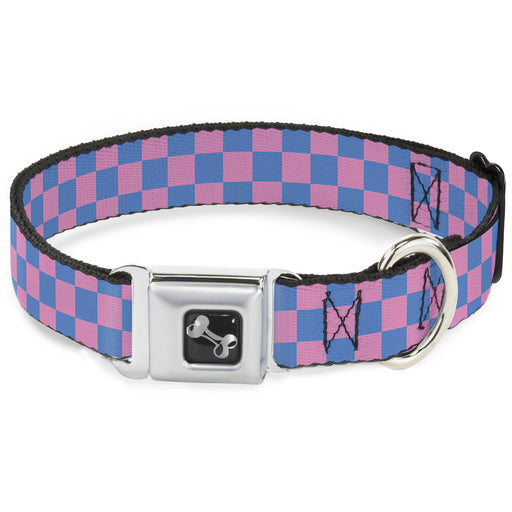 Dog Bone Seatbelt Buckle Collar - Checker Baby Pink/Baby Blue Seatbelt Buckle Collars Buckle-Down   