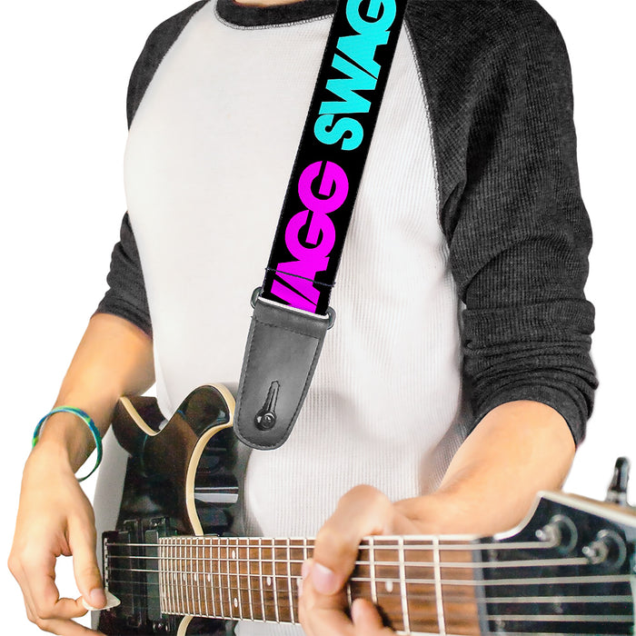 Guitar Strap - SWAGG Black Hot Pink Turquoise Purple Neon Green Guitar Straps Buckle-Down   