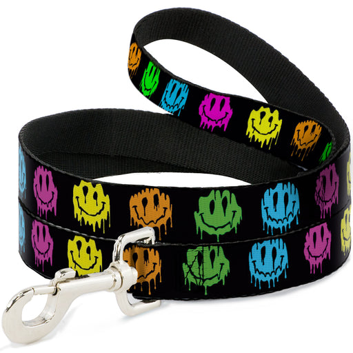 Dog Leash - Smiley Face Melted Repeat Black/Multi Neon Dog Leashes Buckle-Down   
