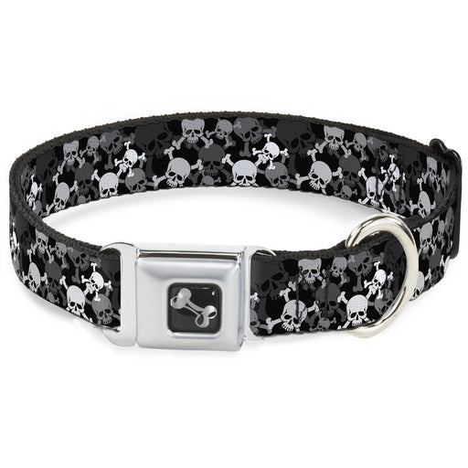 Dog Bone Seatbelt Buckle Collar - Top Skulls Stacked Black/Gray/White Seatbelt Buckle Collars Buckle-Down   