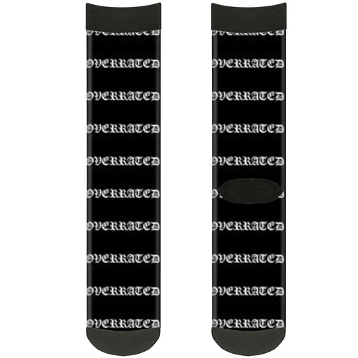 Sock Pair - Polyester - OVERRATED Old English Stripe Black White - CREW Socks Buckle-Down   