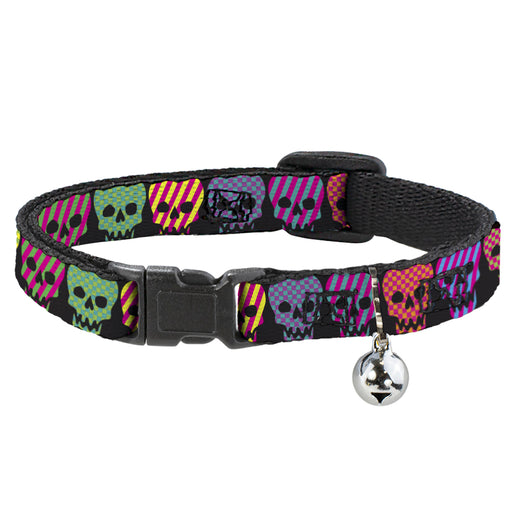 Cat Collar Breakaway - Checker & Stripe Skulls Black Multi Neon Breakaway Cat Collars Buckle-Down   