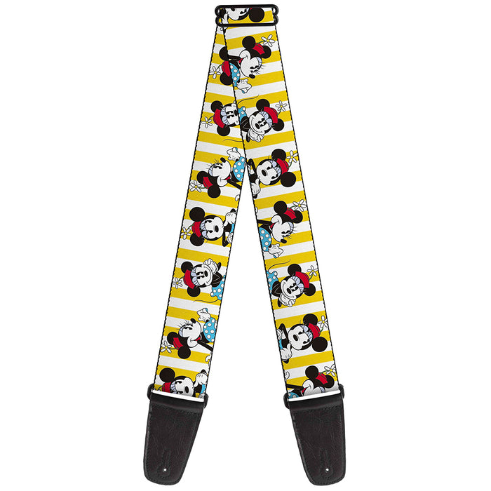Guitar Strap - Minnie Mouse w Hat Poses Stripe Yellow White Guitar Straps Disney   