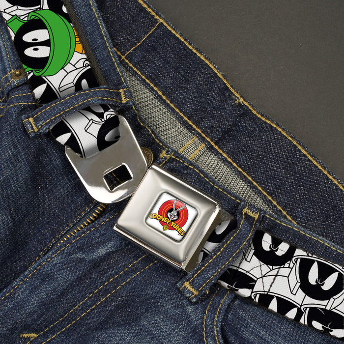 Looney Tunes Logo Full Color White Seatbelt Belt - Marvin the Martian Expressions Stacked White/Black/Green/Gold Webbing Seatbelt Belts Looney Tunes   