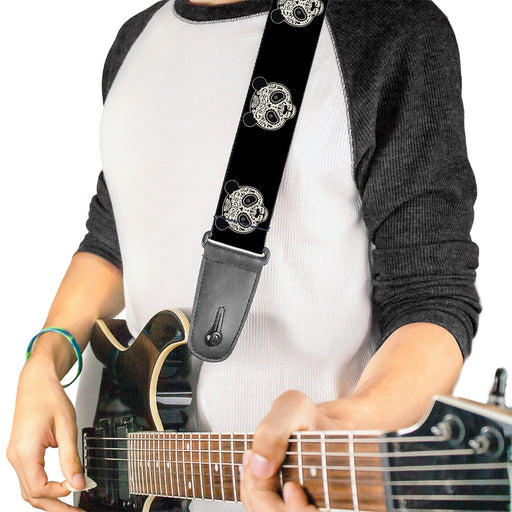 Guitar Strap - Panda Bear Sugar Skull Black White Guitar Straps Buckle-Down   