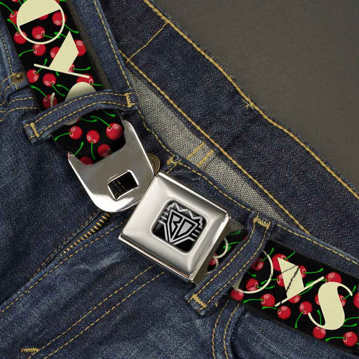 BD Wings Logo CLOSE-UP Full Color Black Silver Seatbelt Belt - I Heart BOYS Black/Cherries Webbing Seatbelt Belts Buckle-Down   