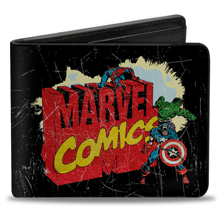 MARVEL COMICS Bi-Fold Wallet - MARVEL COMICS Classic Title Logo with Avengers Bi-Fold Wallets Marvel Comics   
