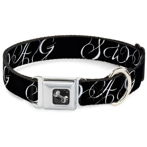 Dog Bone Seatbelt Buckle Collar - SWAG Script Black/White Seatbelt Buckle Collars Buckle-Down   
